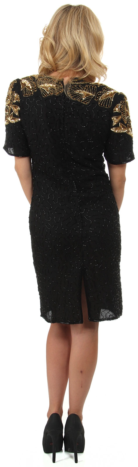 V-neck Half Sleeves Sequined Formal Dress — back