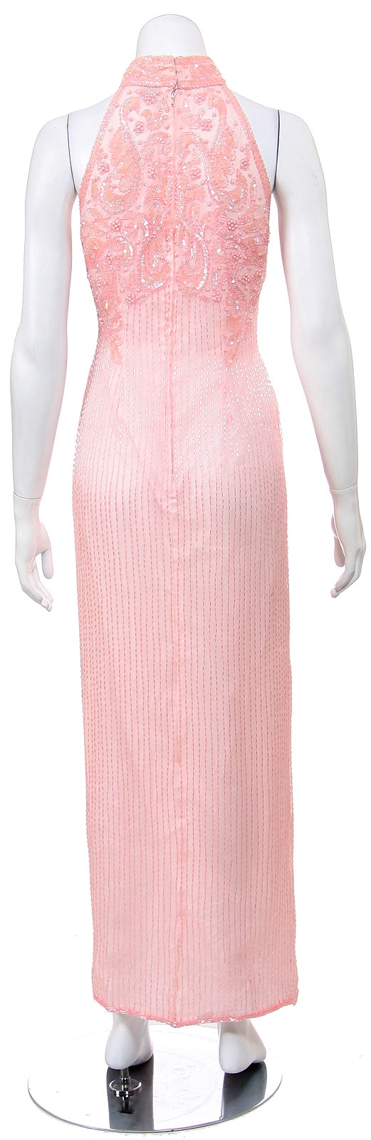 Turtle Neck Long Beaded Formal Dress with Slit  — back
