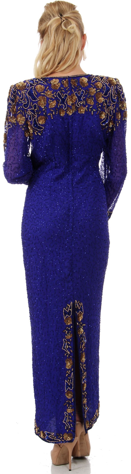 Artistic Sequins Pattern Full Sleeves Long Beaded Gown — back