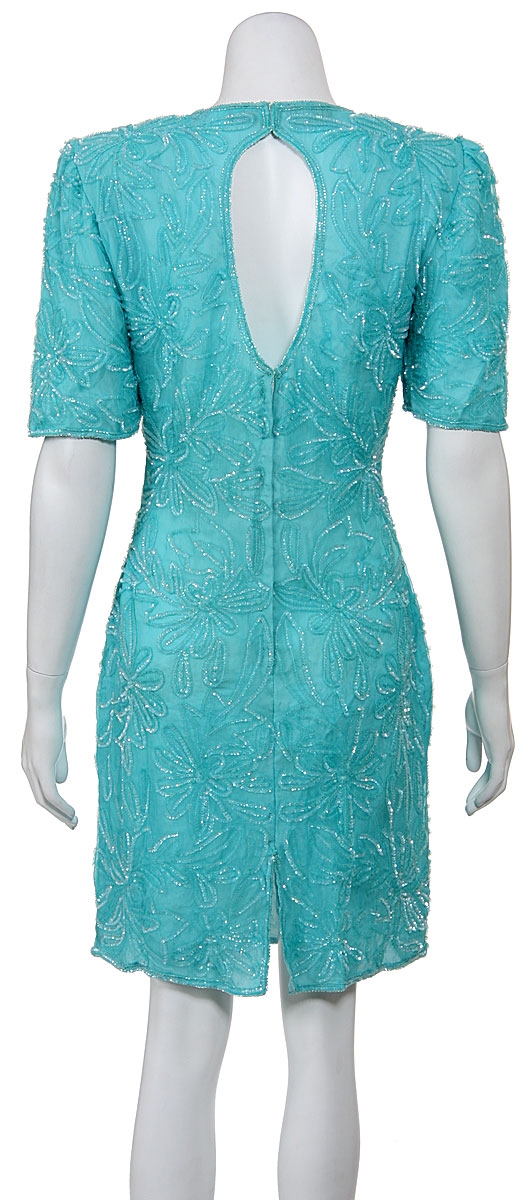 Half Sleeves Short Sequined Dress with Keyhole Back — back