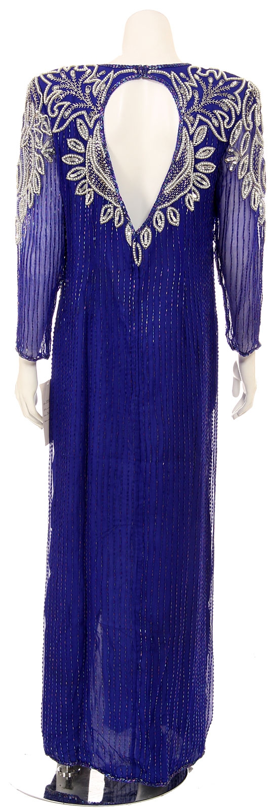 Long Sleeves Fully Beaded Evening Gown with Keyhole Back  — back