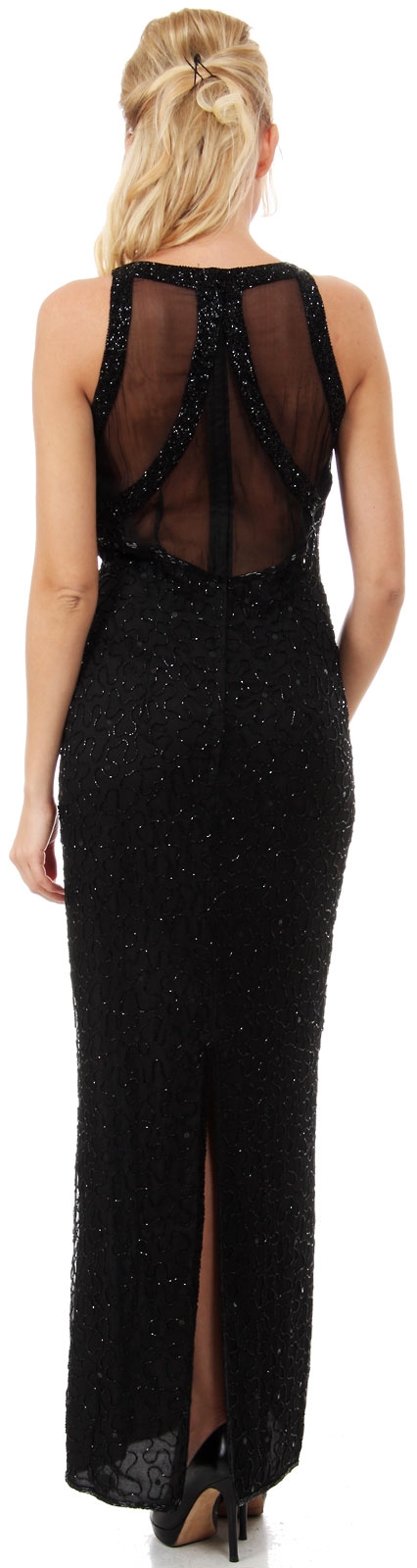 Keyhole Neck Sequins Pattern Long Beaded Formal Dress — back