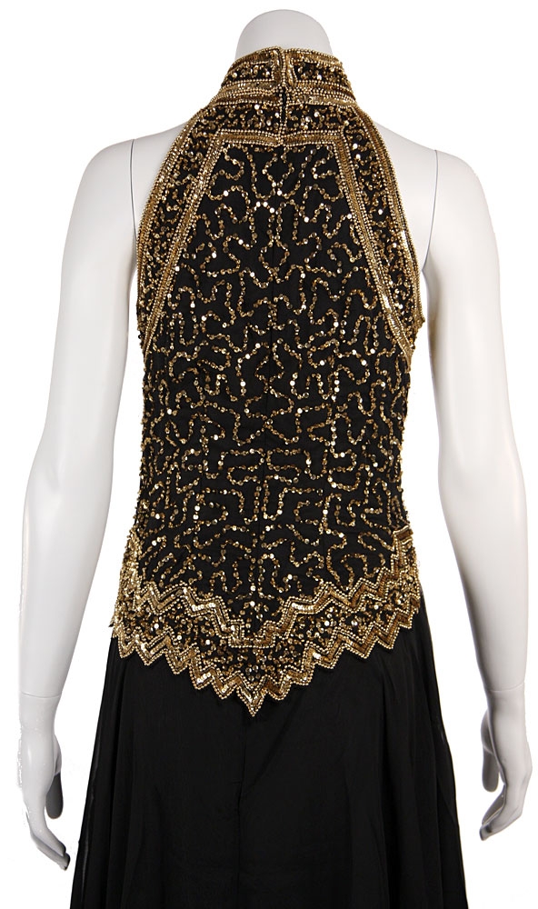 A-Line Halter Neck Beaded Dress. — in Black/Gold back