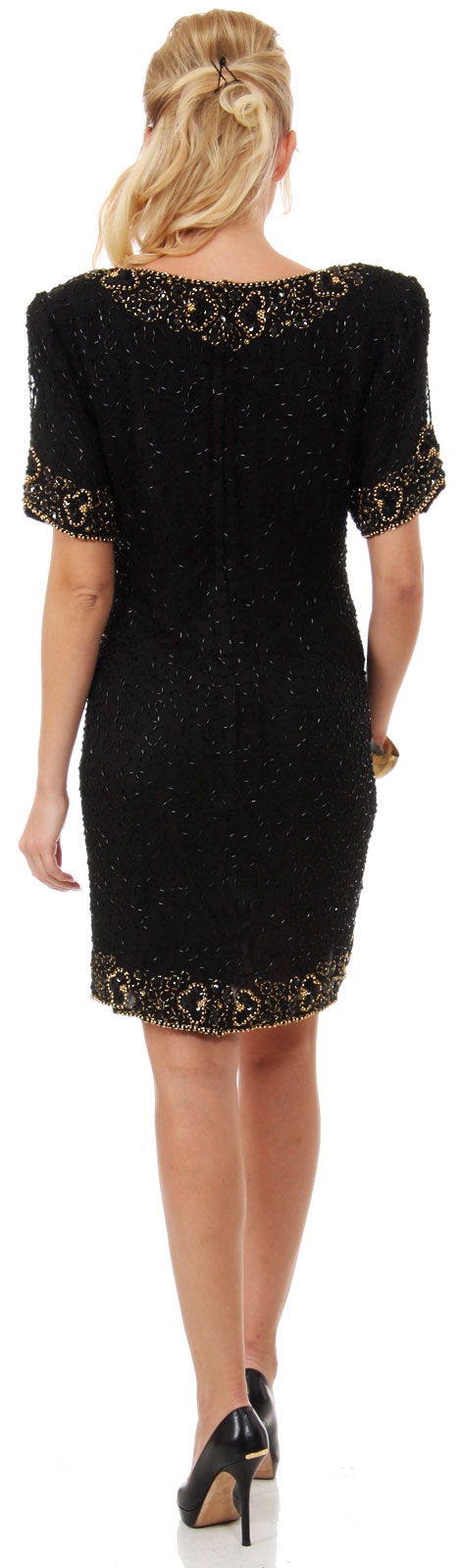 V-Neck Floral Beaded Pattern Short Formal Party Dress — back