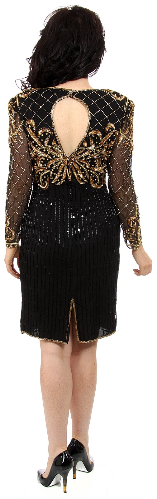 Tea Length Sequin Beaded Formal Dress — back