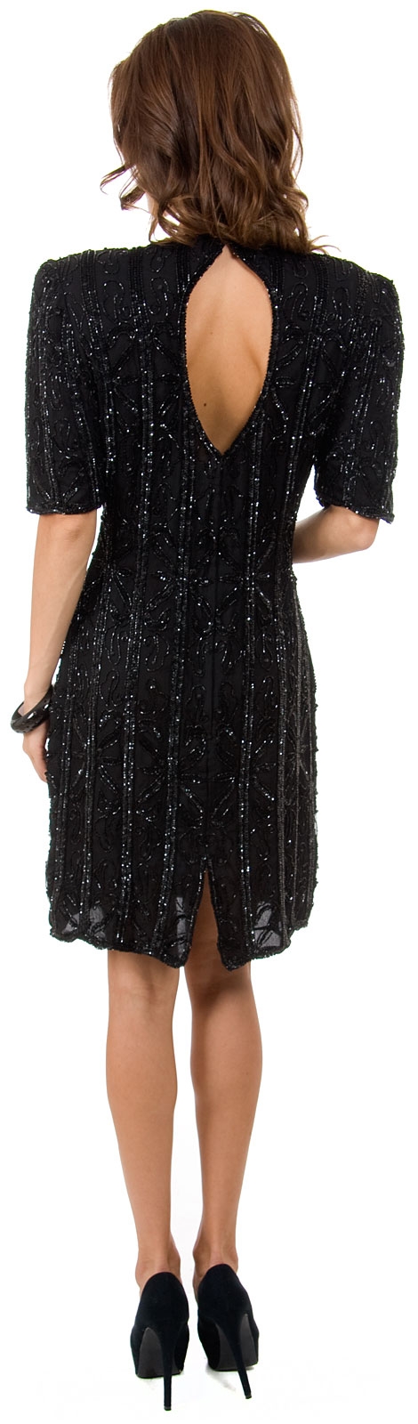 Round Neck Sequined Short Cocktail Dress with Keyhole — back