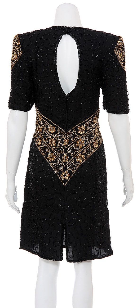 Floral Belted Hand Beaded Short Dress — back
