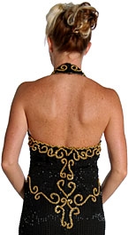 Halter Neck Beaded Long Formal Cocktail Dress with Slit — back in Black/Gold