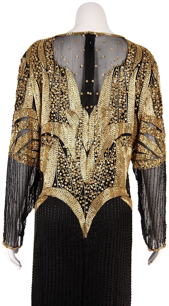 Fully Beaded Long Sleeved Formal Evening Dress — back