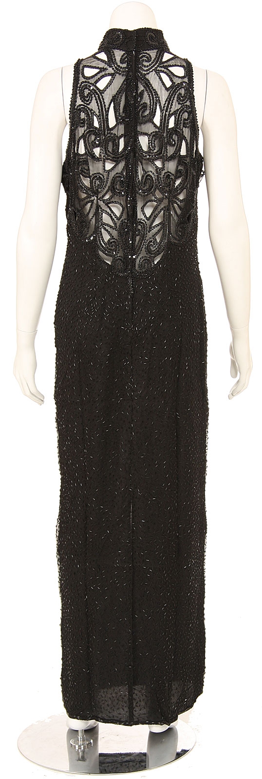 Full Length Turtle Neck Sequined Formal Dress — back
