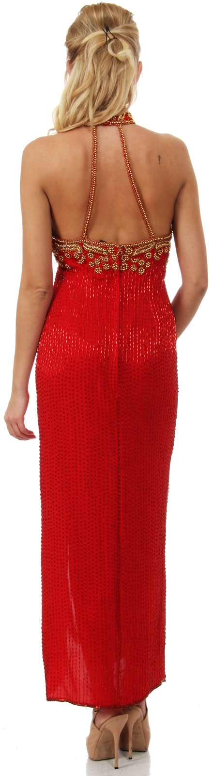 Halter Neck Floral Bust Long Formal Beaded Dress  — back