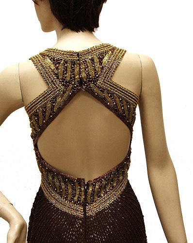 Elegant Back U-neck Beaded Formal Long Dress  — back