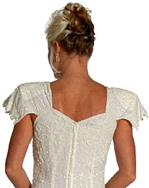 Flutter Sleeves Beaded Formal Dress with U-Cut Hem — back
