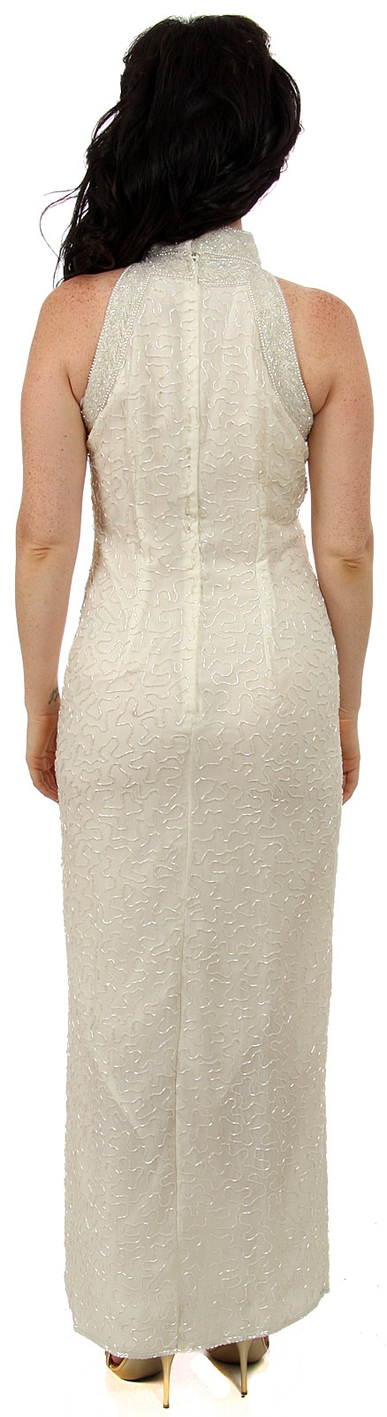 Turtle Neck Beaded Straight Gown with Front Slit — back