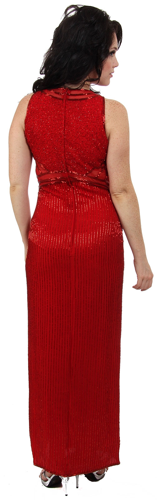 Semi See Thru Waist Beaded Formal Dress — back