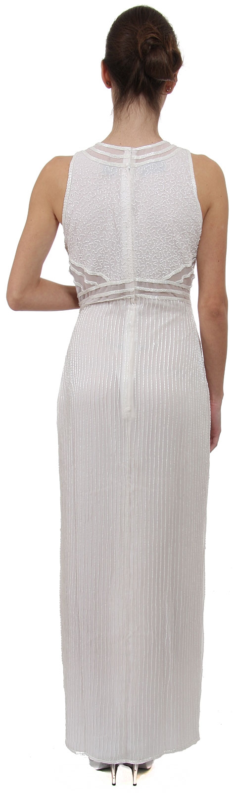 Semi See Thru Waist Beaded Formal Dress — back in White