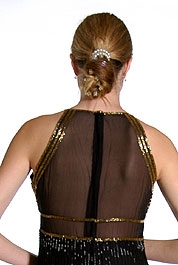 Sheer Waistline & Back Beaded Formal Evening Dress — back in Black/Gold