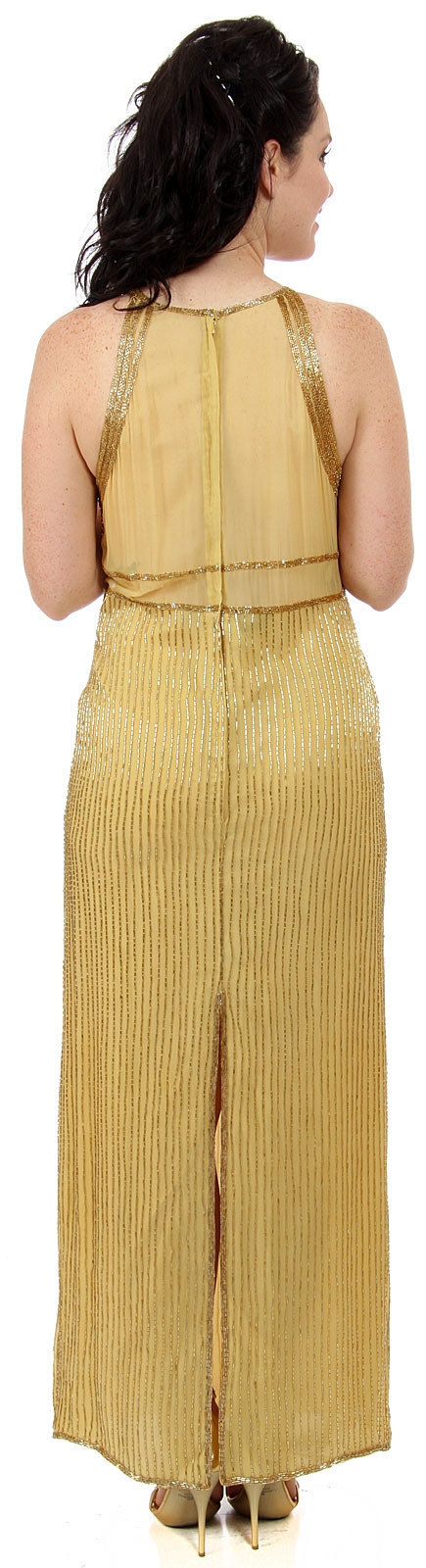 Sheer Waistline & Back Beaded Formal Evening Dress — back
