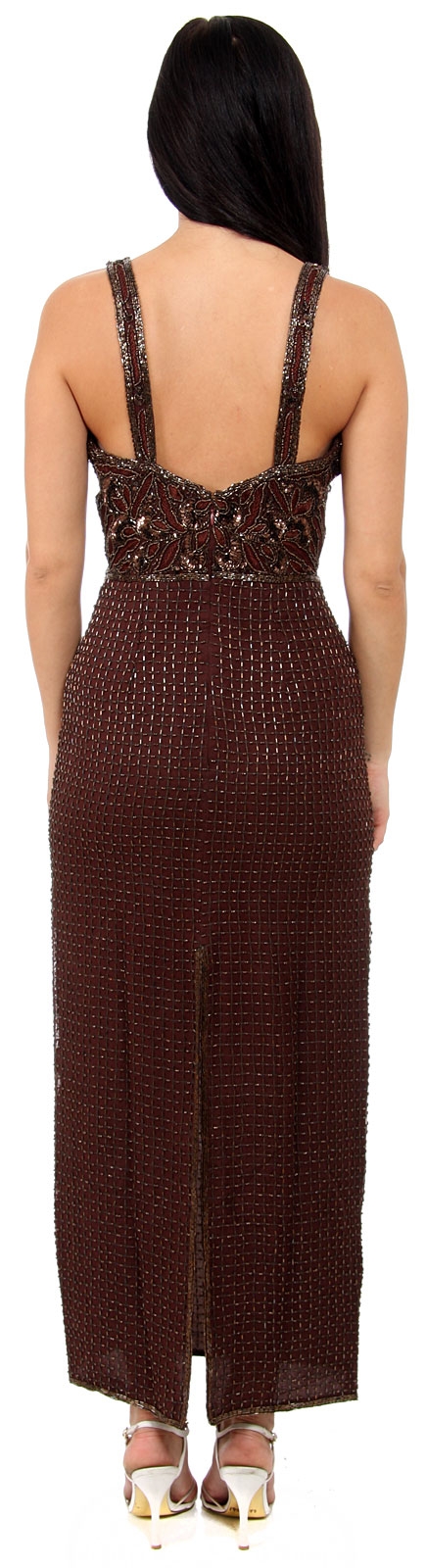 Boxy Beaded Formal Gown with Patterned Bodice  — back