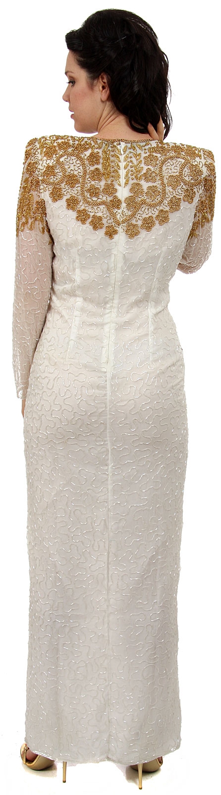 Multiple Flower Beaded Formal Gown — back