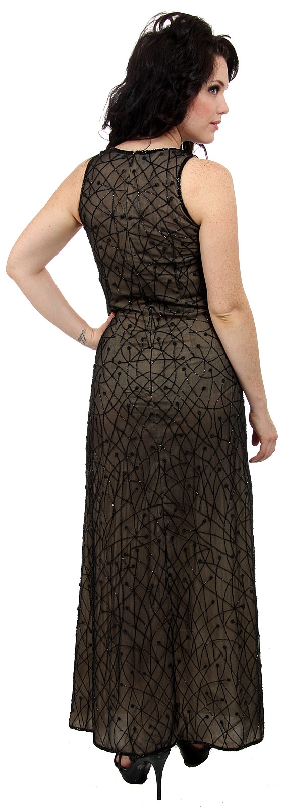 V-Neck Hand Beaded Sequin Evening Dress — back