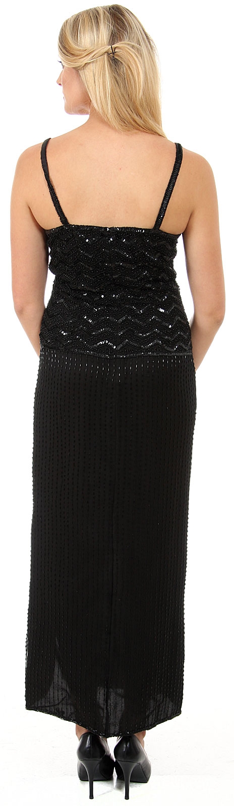 V-Neck Spaghetti Straps Sequined Long Formal Dress — back