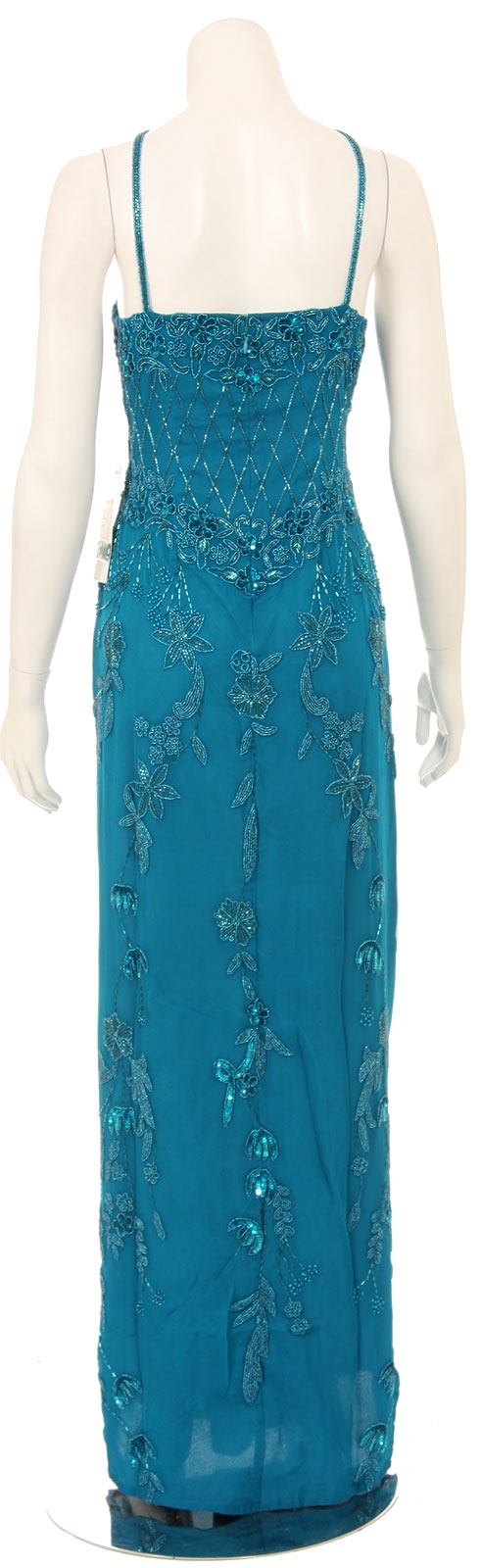 Full Length Floral Designed Sequin Formal Dress — back