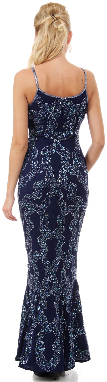 Mermaid Cut Spaghetti Straps U-Neck Sequined Formal Dress — back