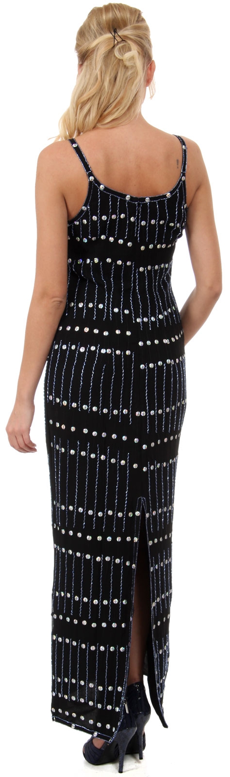 Geometric Beaded Pattern U-Neck Long Formal Dress — back