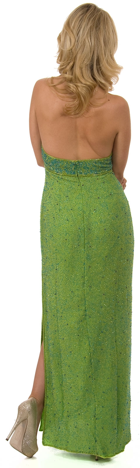 Halter Neck Fully Beaded Formal Dress with Side Slit — back