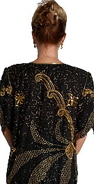 Short Sleeves Tea Length Formal Beaded Two Piece Dress — back