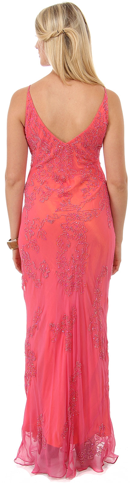 V Neck Beaded Long Formal Evening Dress — back