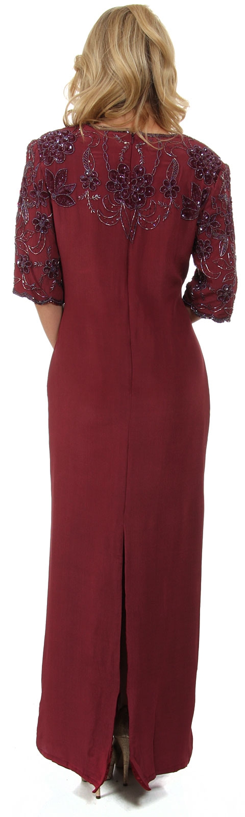 Half Sleeves Beaded Bodice Straight Formal Dress  — back