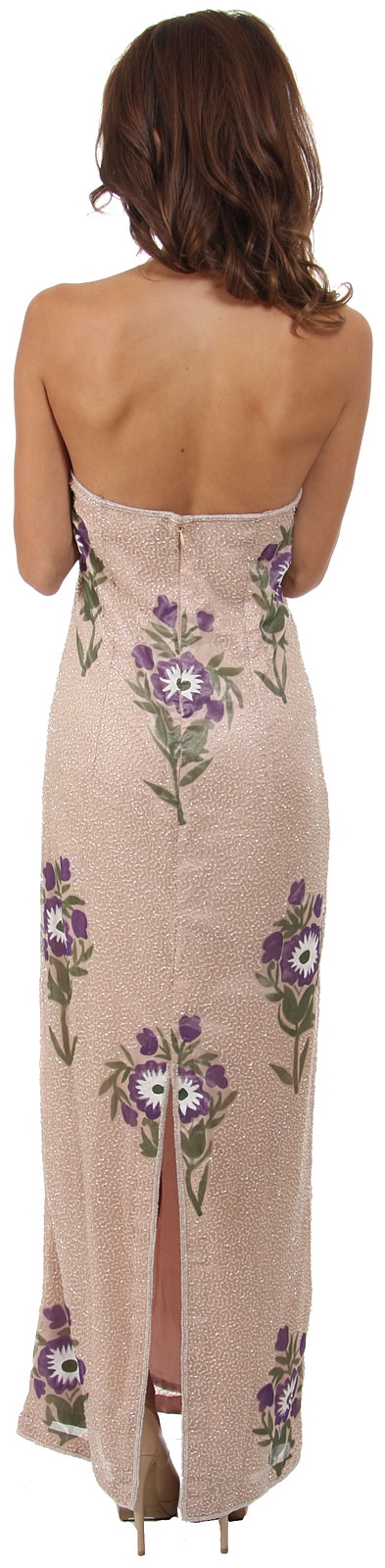 Halter Neck Long Formal Cocktail Dress with Painted Flowers — back