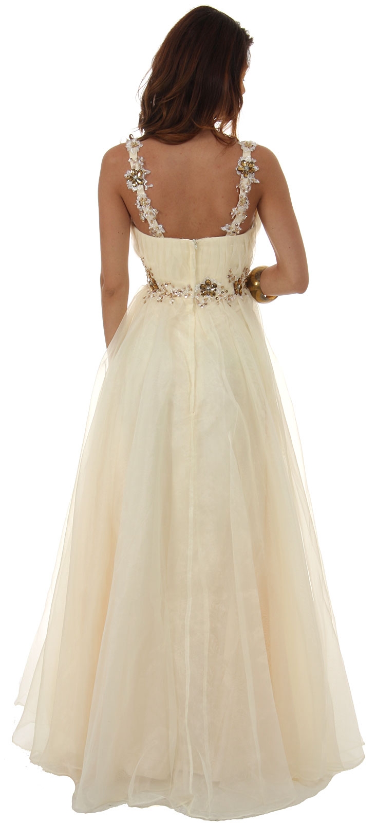 A-Line Organza Long Formal Prom Dress with Beading  — back