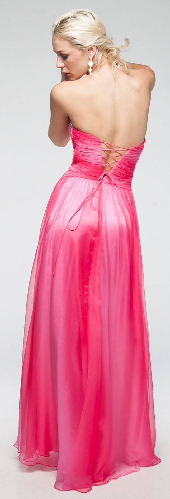 Strapless Two Tone Long Formal Prom Dress with Rhinestones — back