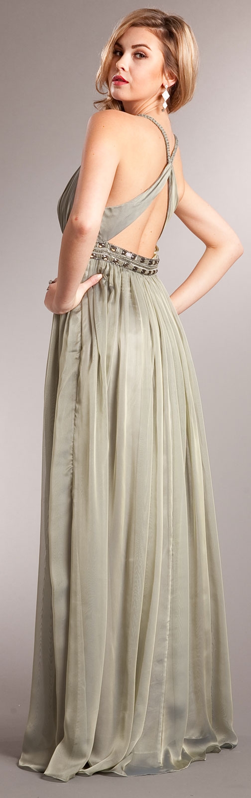 Deep V-Neck Braided Straps Long Formal Prom Dress — back