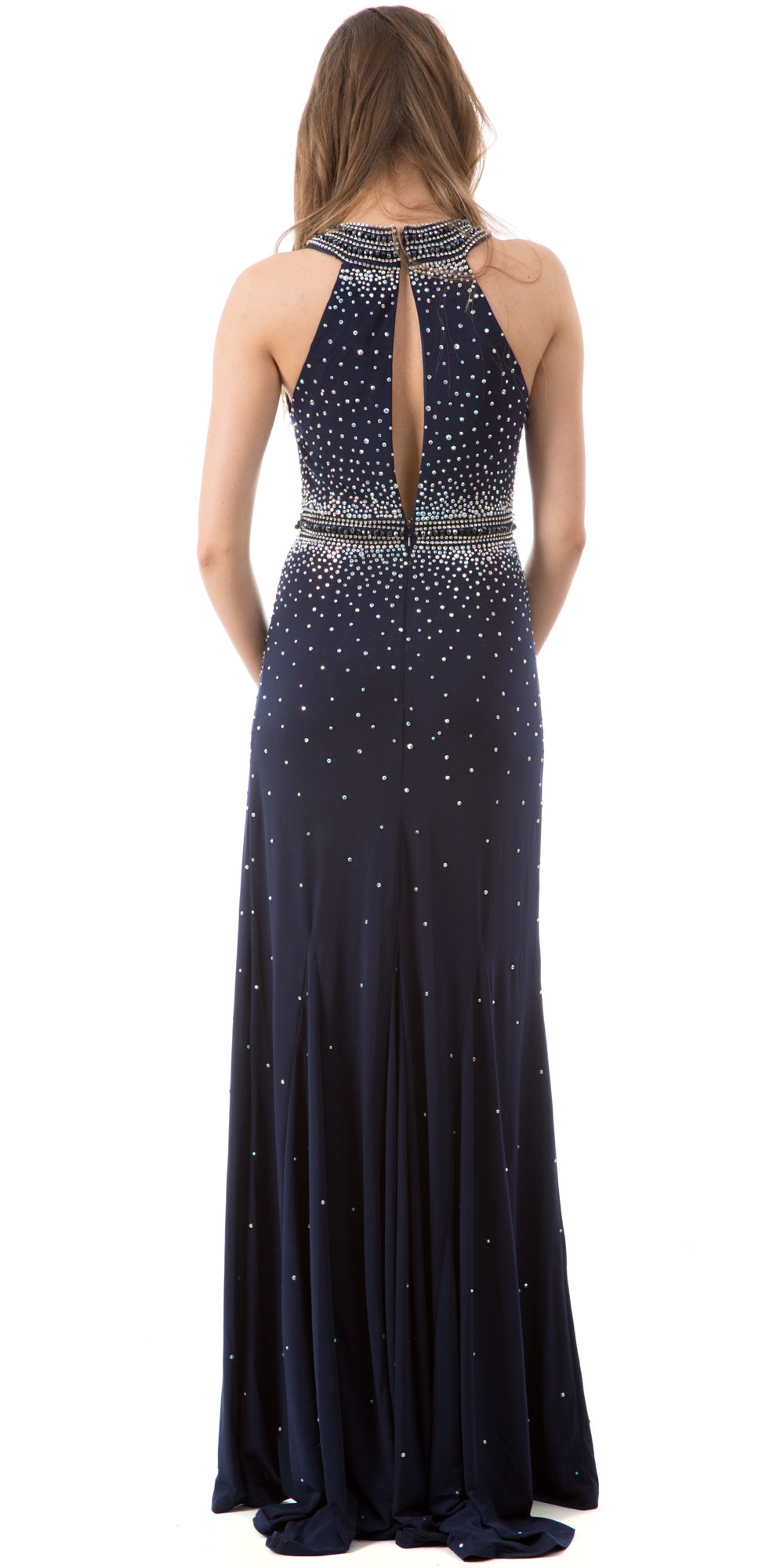 High Neck Sparkling Rhinestones Long Prom Pageant Dress — back