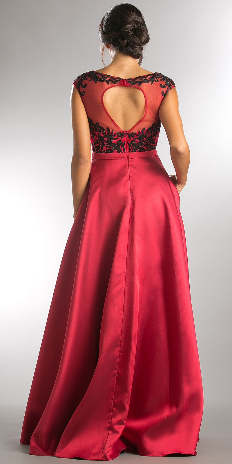 Boat Neck Mesh Embroidered Top Long Formal Evening Dress — back