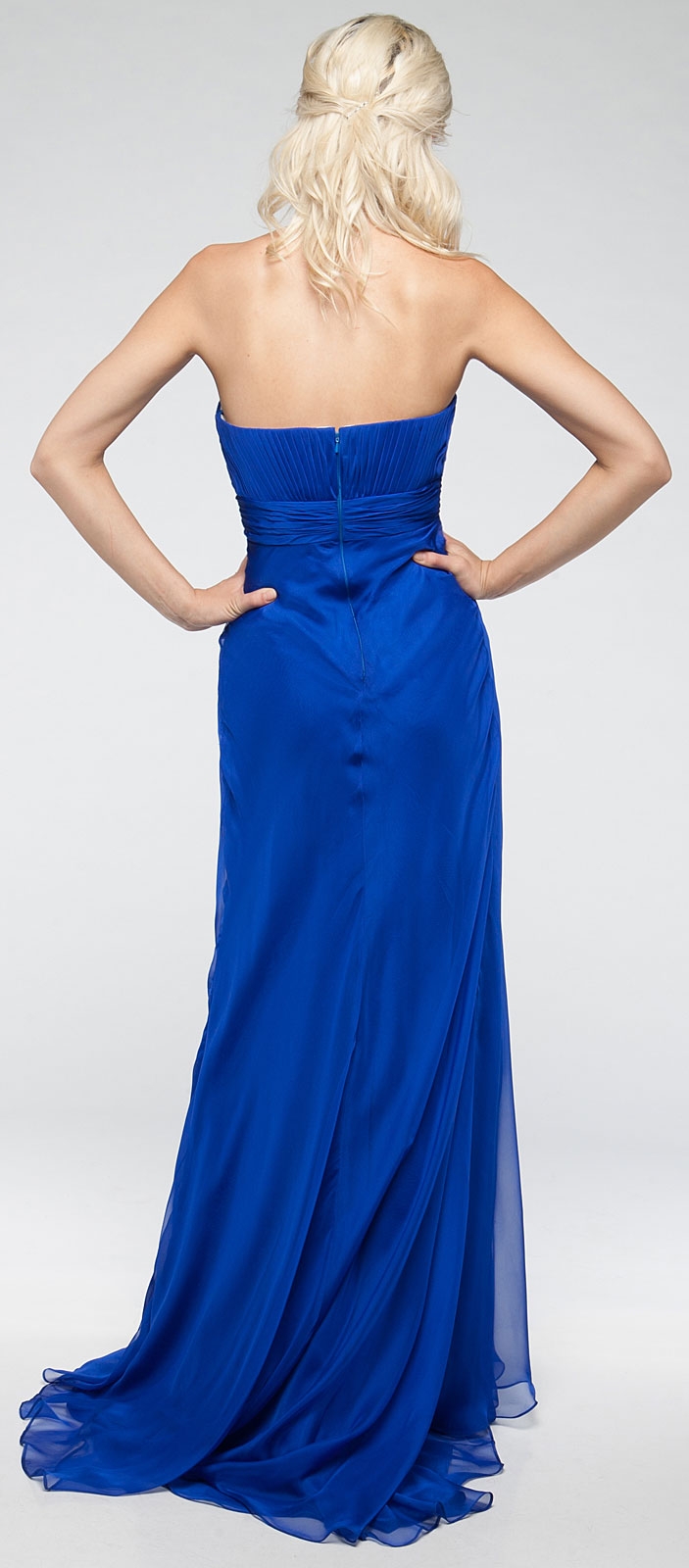 Strapless Double Layered Chiffon Formal Prom Dress — back