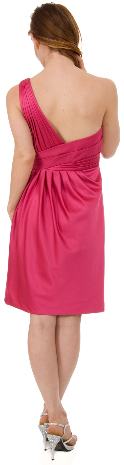 Bridal Satin One Shoulder Cocktail Dress — back in Fuchsia