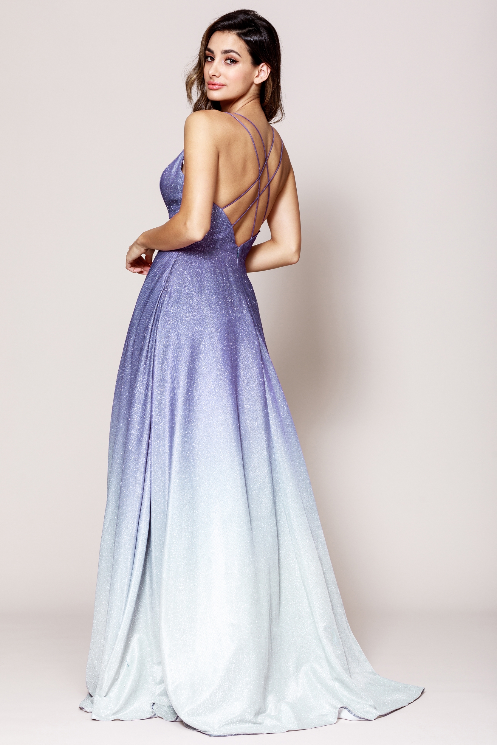 Double Spaghetti A Line Prom Gown — back