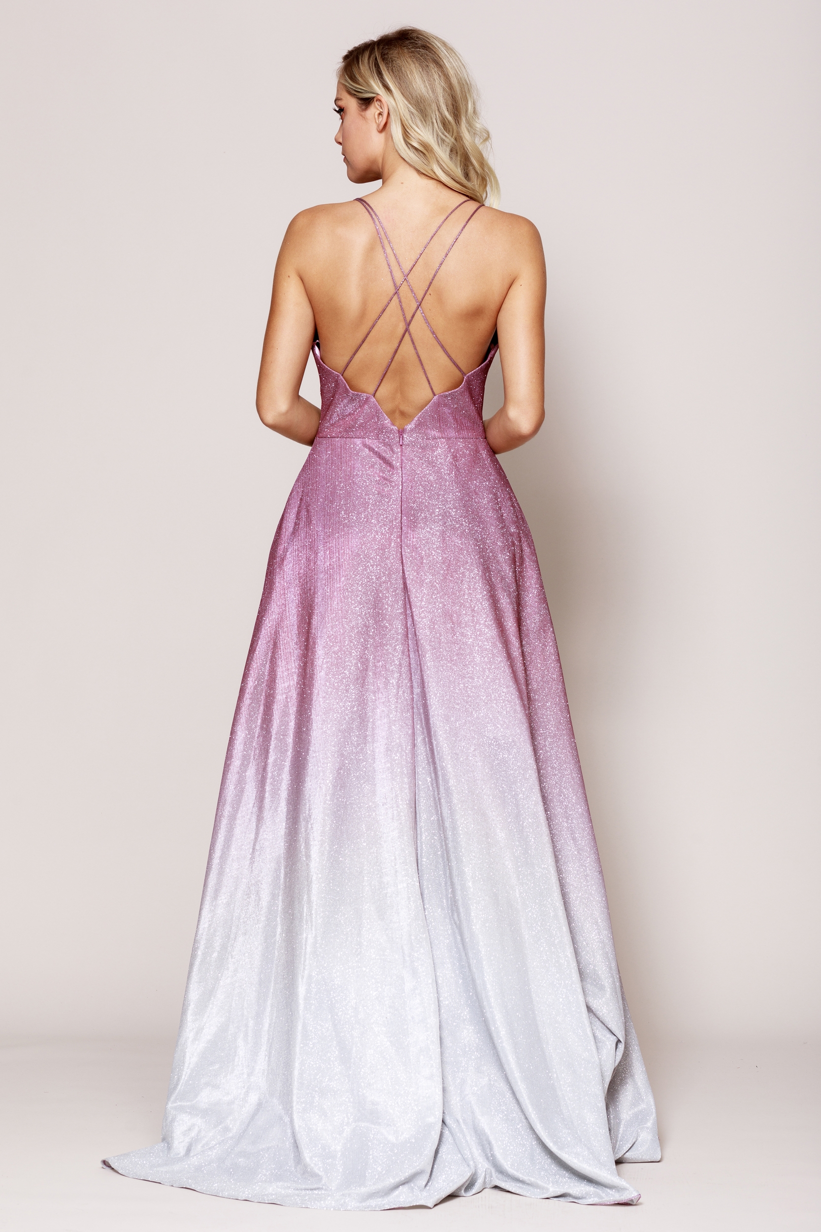 Double Spaghetti A Line Prom Gown — back in Rose