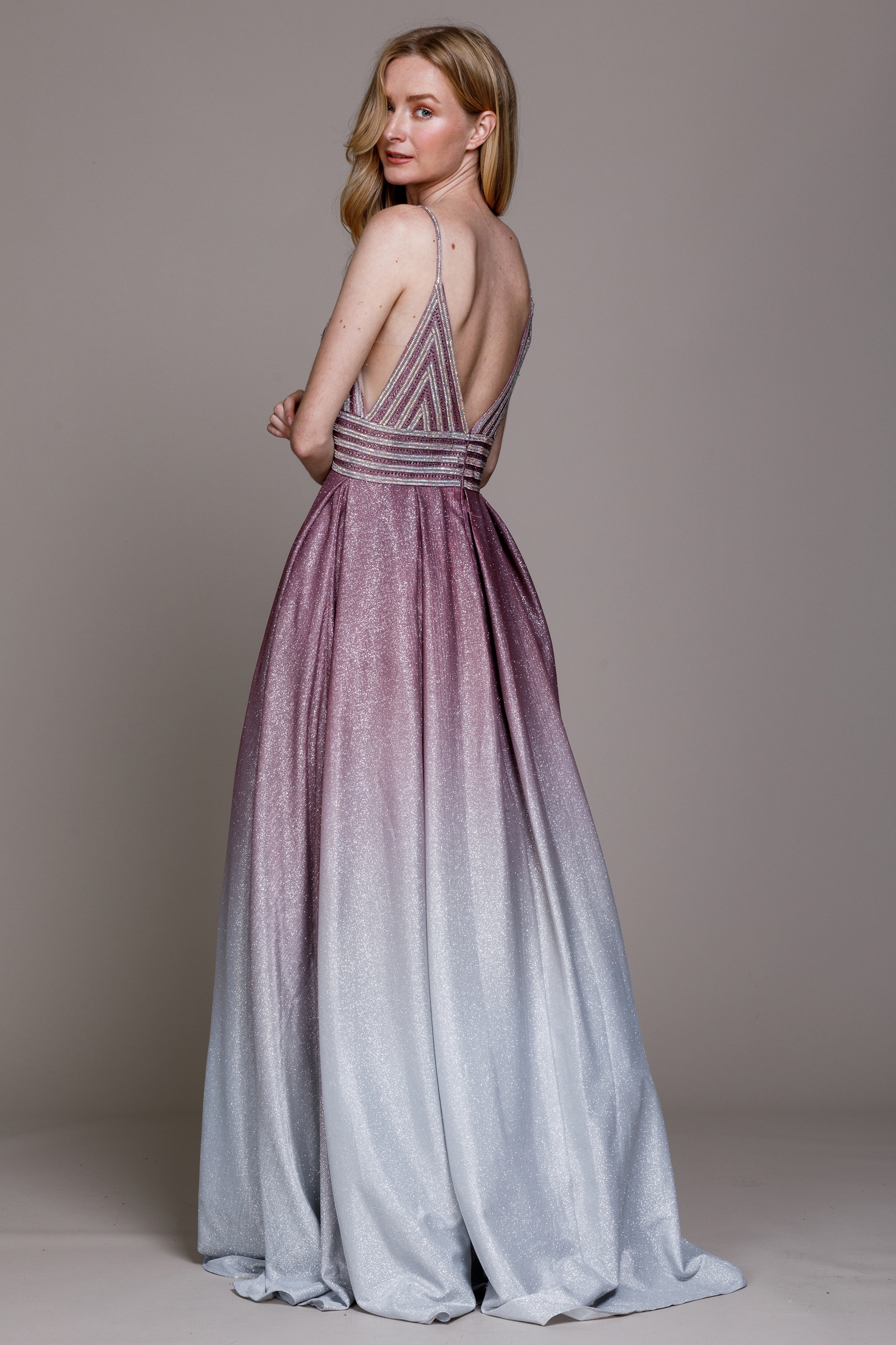 Empire Prom Gown with Spaghetti Straps — back