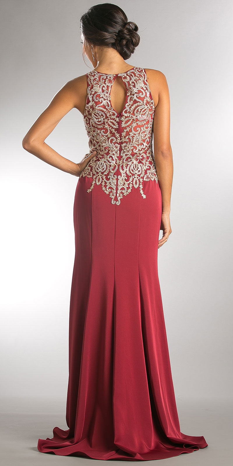 Exquisite Lace Bodice Long Formal Evening Dress — back