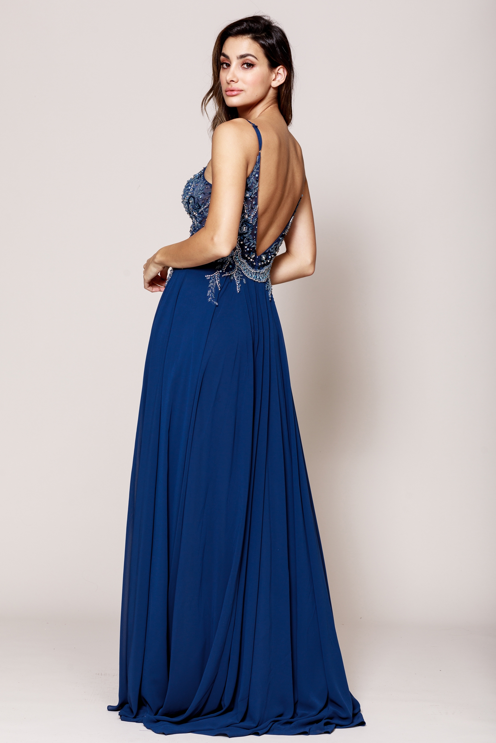 Rhinestone Long Prom Dress with Spaghetti Straps — back