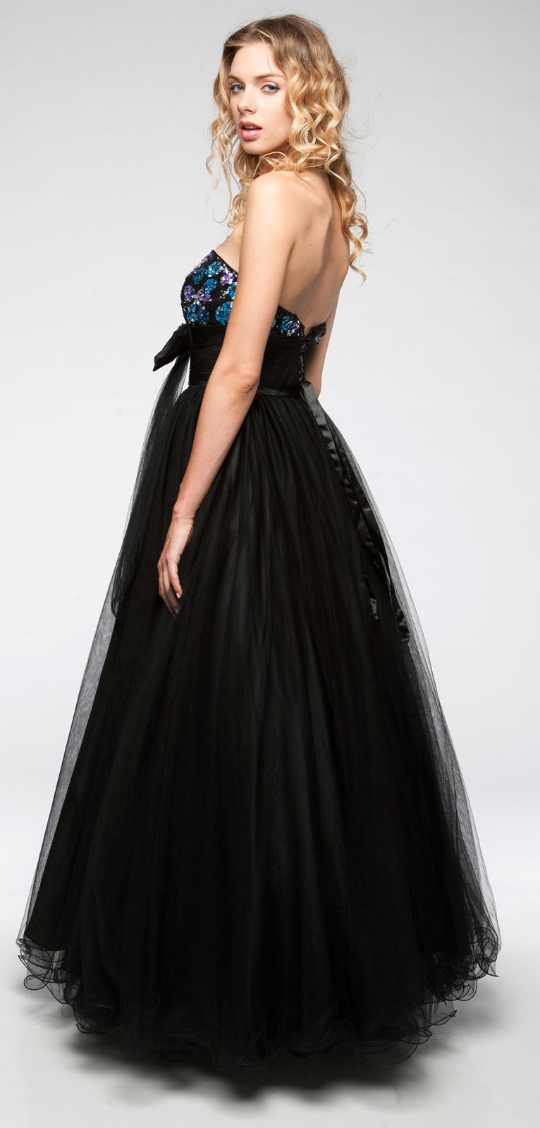 Strapless Sweetheart Neck Long Formal Prom Gown in Mesh — back