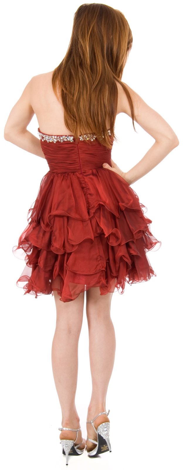 Strapless Silk Chiffon Prom Dress with Stones — back