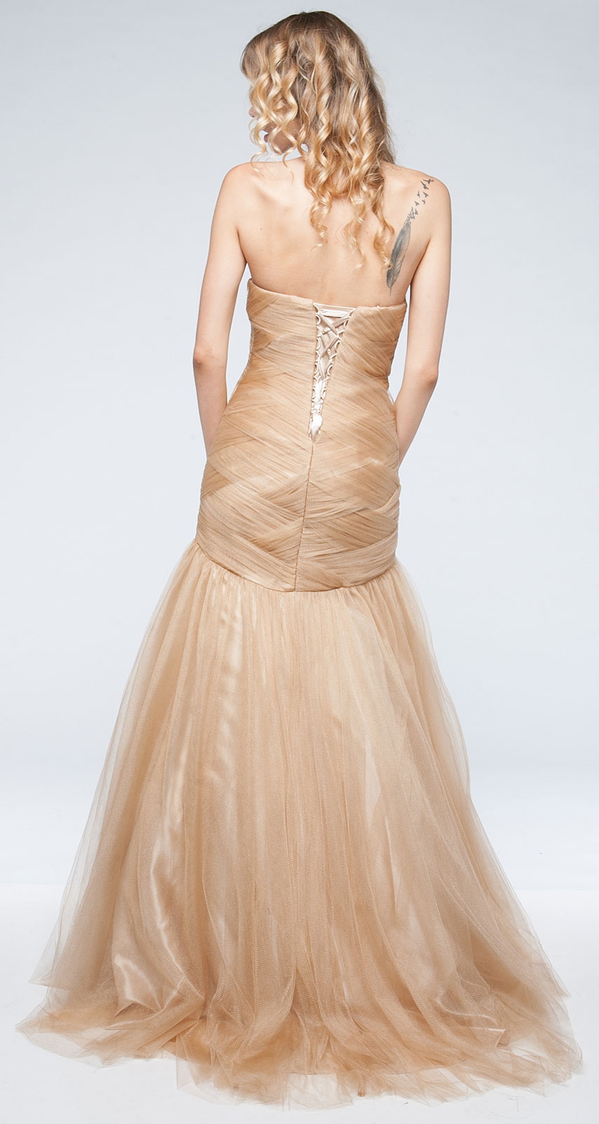 Strapless Mermaid Like Long Prom Dress in Tulle with Train — back