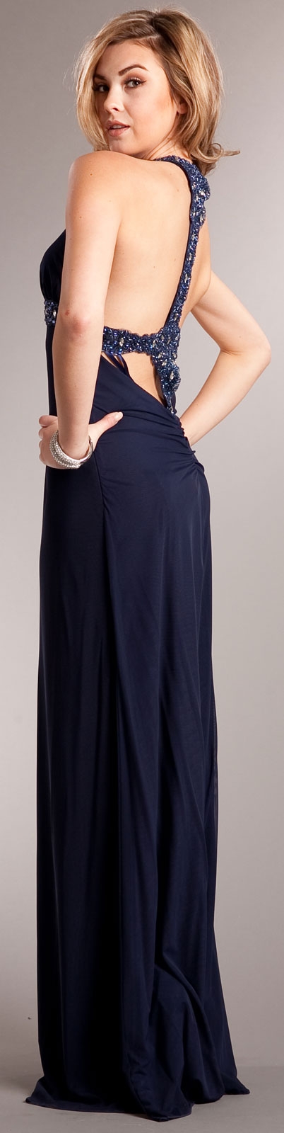 Plunging Neckline Formal Prom Dress with Bejeweled Back — back